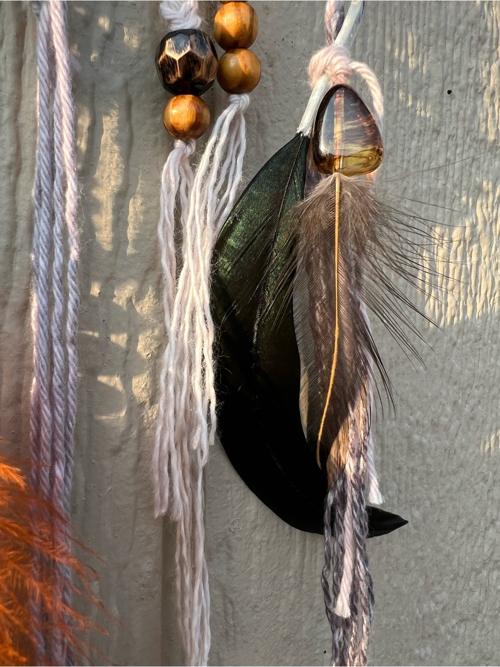 Handmade White Crochet Dreamcatcher Wall Hanging with Brown Hoop Boho Western - Picture 11 of 16